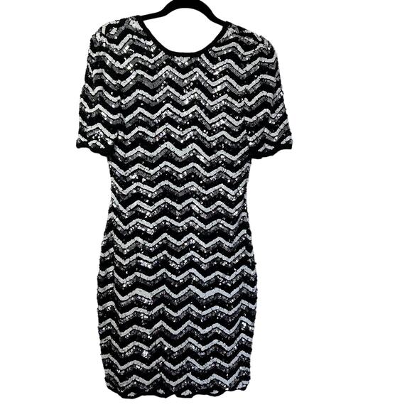 A.J. Bari Women's‎ 100% Silk Sequin Black and White Dress Size 8 Sparkle Classic - Picture 1 of 11